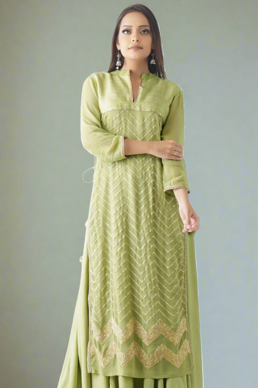 Jal Green Embroidered Layered Kurta