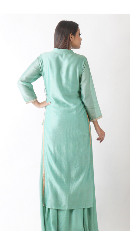 Prithvi Aqua Embroidered Layered Kurta