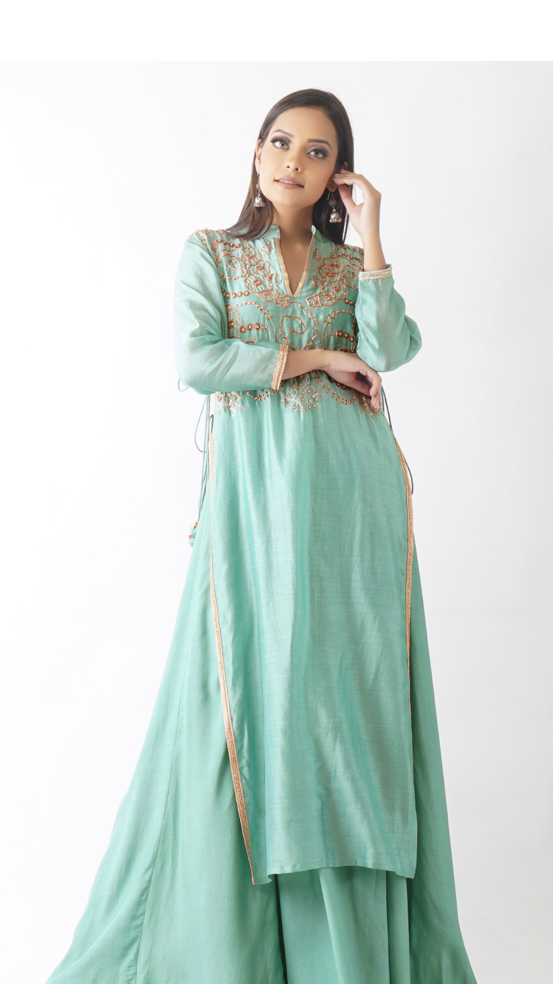 Prithvi Aqua Embroidered Layered Kurta