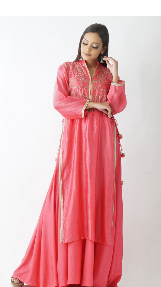 Prithvi Dark Pink Embroidered Layered Kurta