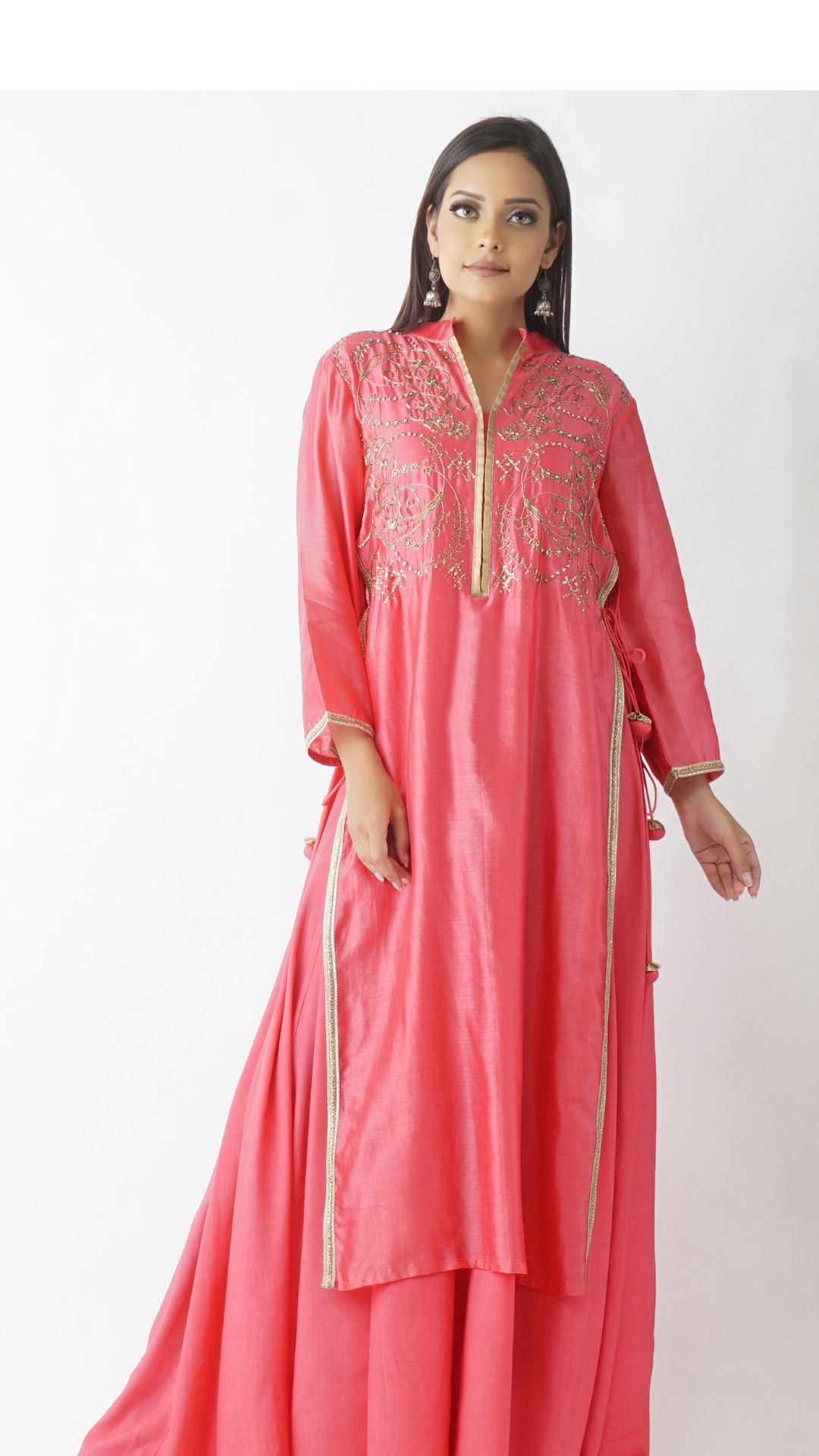 Prithvi Dark Pink Embroidered Layered Kurta