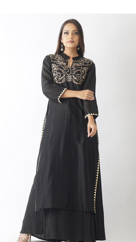 Prithvi Black Embroidered Layered Kurta