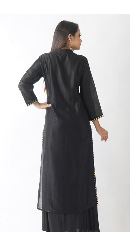 Prithvi Black Embroidered Layered Kurta