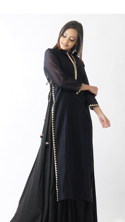 Vaayu Solid Black Layered Kurta