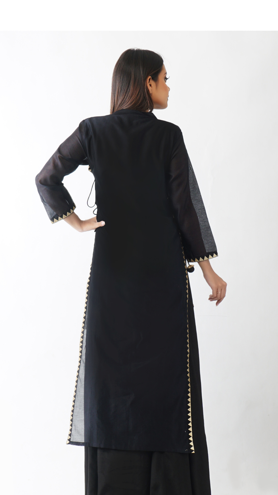 Vaayu Solid Black Layered Kurta