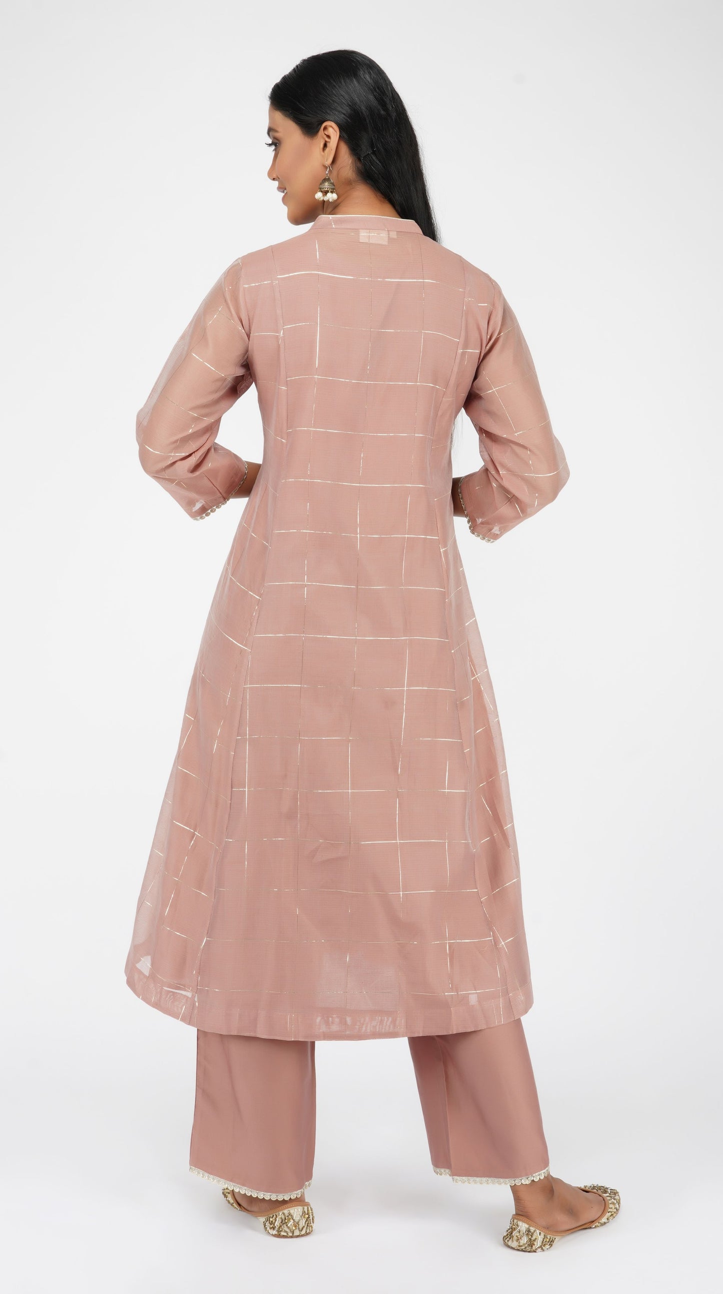 Dusky Pink hand-embroidered box pleat kurta set